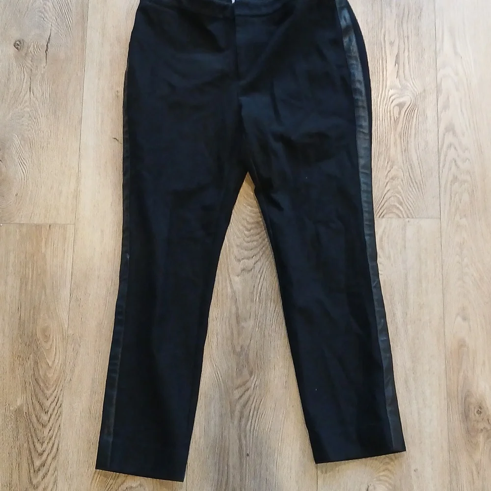 Vince Black Trousers Faux Leather Racing Side Stripe Tuxedo Size 12 - Picture 2 of 7